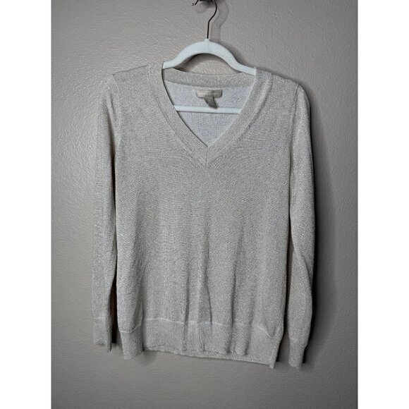Banana Republic Women's Tan Sweater Size M long sleeve v-neck Pullover polyester - Picture 2 of 6